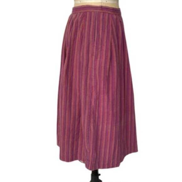 Vintage Womens Adini Pink Long Striped Cotton Skirt with Buttons Size Large 13 - Picture 3 of 4